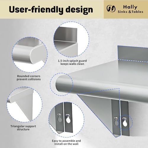 Hally Stainless Steel Wall-Mounted Shelves, 2 Pack, 10"x48"