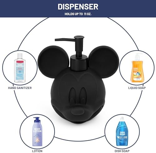 Jay Franco Disney Mickey Mouse Soap Dispenser, Black Resin