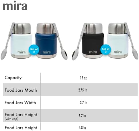 MIRA 2-Pack Food Thermo Set (15 oz) for hot and cold foods - Insulated