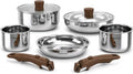 SUNHOUSE 9pcs 3-Ply Clad Stainless Steel Cookware Set w/Detachable Handle