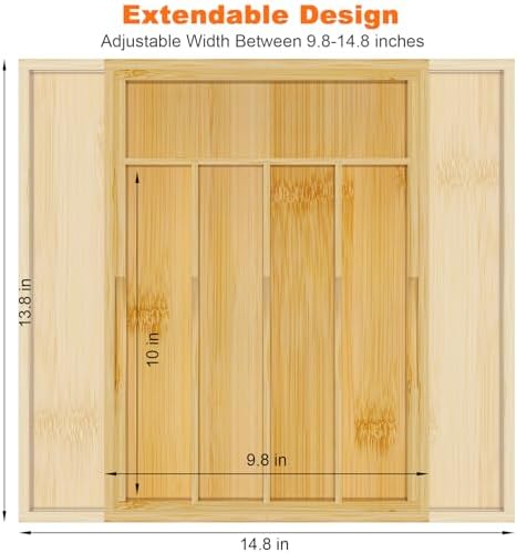 Youpehom Bamboo Utensil Organizer for Kitchen Drawers, Expandable