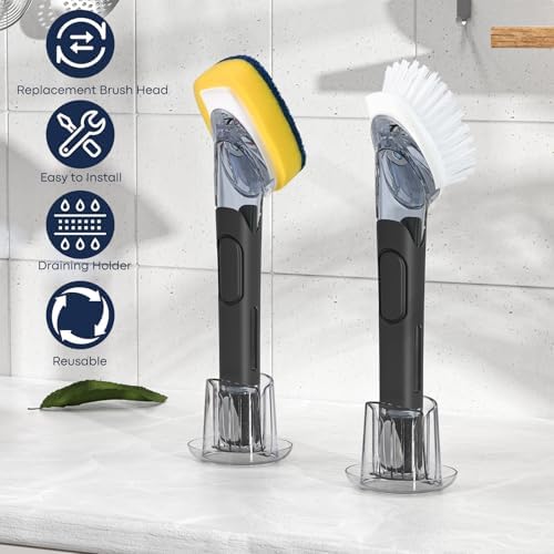 RIMAY Dish Brush Set with Soap Dispenser, 2 Refills