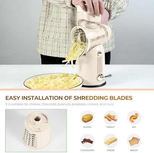 Rotary Cheese Grater with Handle Vegetable Shredder with 5