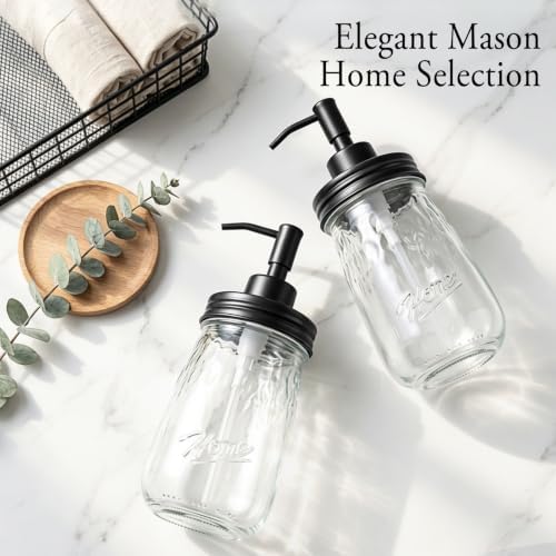 Amolliar 16 Oz Glass Mason Jar Soap Dispenser w/Metal Pump, Black