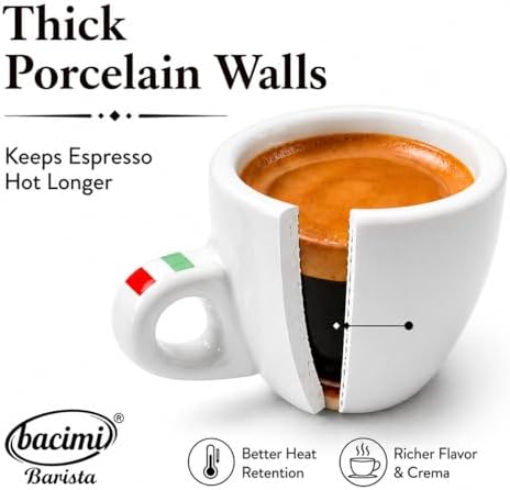 Bacimi® Espresso Cups & Saucers Set of 4 – 3 oz Thick Porcelain Coffee