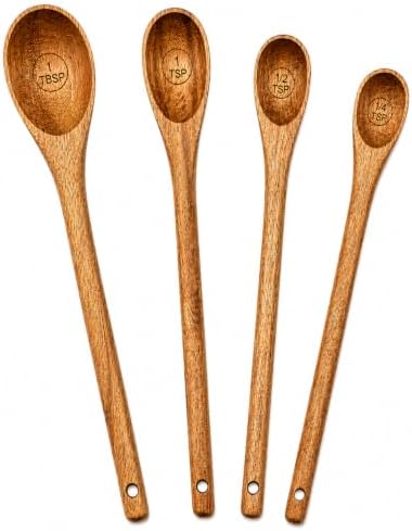 Long Handle Acacia Wooden Measuring Spoons, 100% Natural Food Grade
