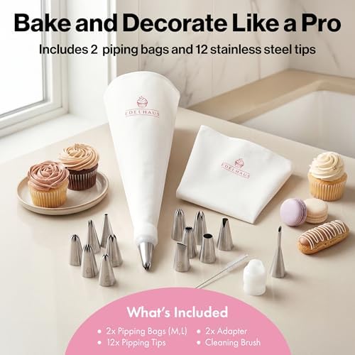 EDELHAUS Reusable Piping Bags and Tips Set, 12 Tips and Couplers Kit