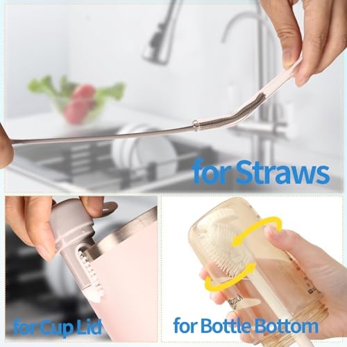 15.7" Silicone Bottle Brush Set - 6 Pack Water Bottle and Straw