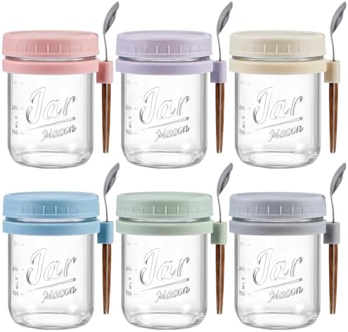 16 oz Glass Overnight Oats Containers with Lids, 6 Pack