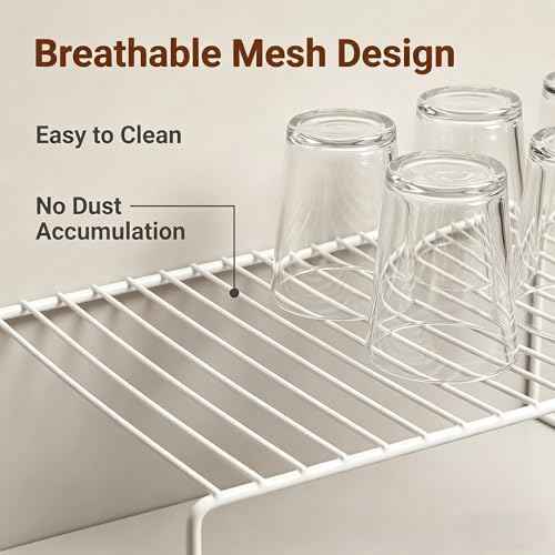 iPEGTOP Set of 6 Large (15.7 x 9.4 Inch) Kitchen Cabinet Organizer Shelf, Wire Freezer Storage Shelves Rack, Rustproof Steel Metal Shelf Riser for Dish Plates Pantry Cupboard Organization, White