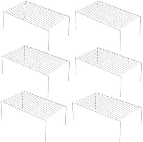 iPEGTOP Set of 6 Kitchen Cabinet Shelf Organizer, Medium (13 x 9.4 Inch) Bathroom Cabinet Organization Wire Shelf Rack, Rustproof Storage Space Saver Shelves for Countertops Pantries Utensils -White