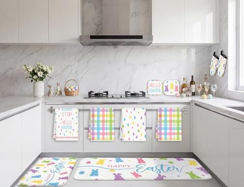 Tieshankao 10Pcs Easter Kitchen Decor Set Bunny Eggs Towels Pot