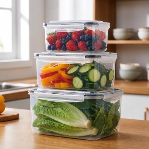 3-Pack BPA-Free Fruit Storage Containers for Fridge with Removable