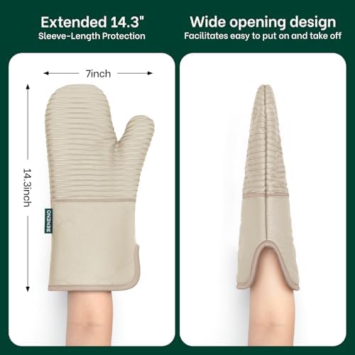 Beneno Heat Resistant 500°F Kitchen Oven Mitts 2-Pack, 7.5"x14.3"