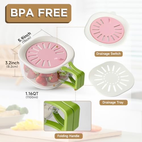 Fruit Vegetable Washing Bowl with Strainer, 2 Pack (Pink)