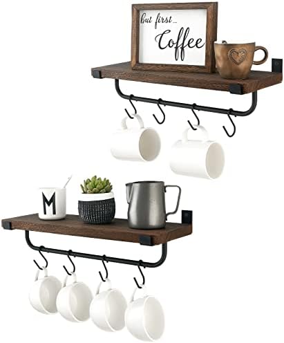 Mkono Coffee Bar Shelves, Wall Mounted Mug Rack, 2 Pack