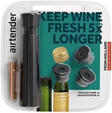 Airtender Wine Vacuum Pump Preserver with 3 Reusable Bottle Stopper