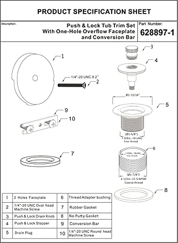 Artiwell Push & Lock Bathtub Drain Conversion Kit,Brushed Nickel