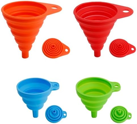 Kitchen Funnel Set of 4, Food Grade Foldable Small and Large Funnel