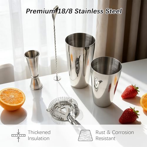 Cocktail Shaker, Professional 5-Piece Bartender Kit with Boston