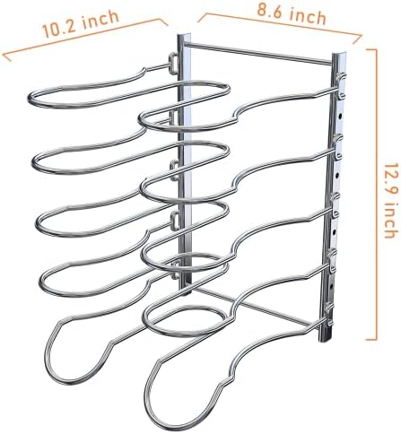 CAXXA Heavy Duty Pan Rack, Pot Lid Rack, Kitchen Cabinet Pantry Cookware Organizer Rack Holder with 5 Adjustable Dividers, Chrome