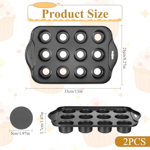 JJUNW 2 Pack 12 Cavity Mini Cheesecake Pan, 13" x 8" Mini Muffin