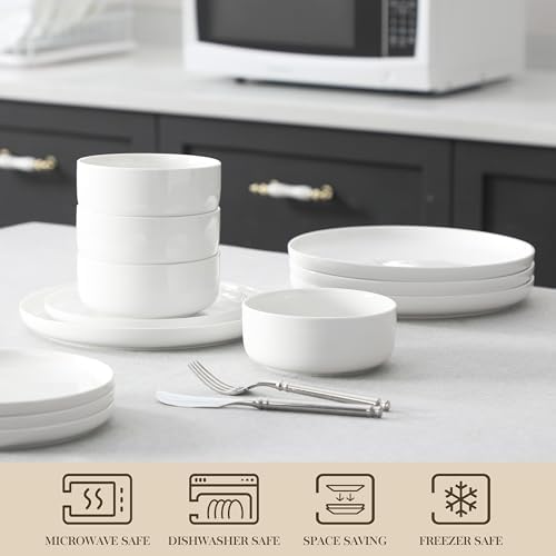 MALACASA 12 Pcs Porcelain Plates and Bowls Sets,Dinnerware Set for