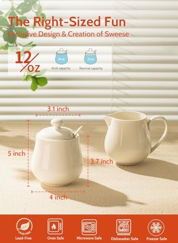 Sweese 12 Ounce Porcelain Sugar and Creamer Set, Coffee Serving Set