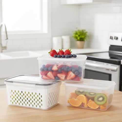 3 Pack Grape Containers for Fridge, 0.9-13.5 Qt