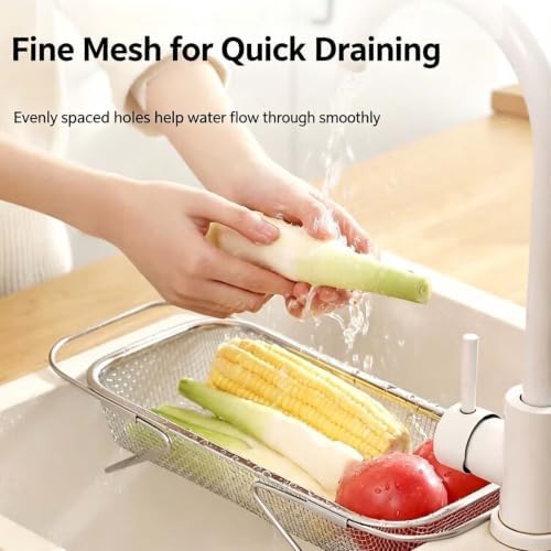 Expandable Over-the-Sink Stainless Steel Drain Basket,L