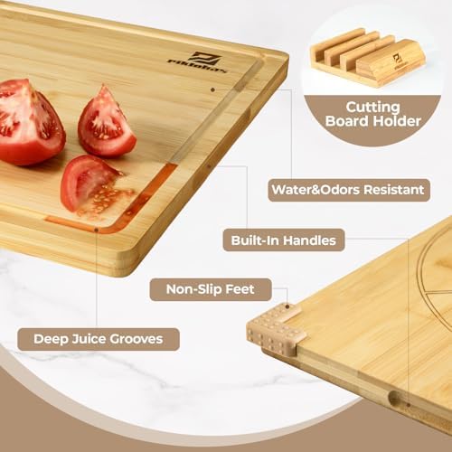 Piklohas Bamboo Cutting Boards Set of 4 for Kitchen with Wood Storage