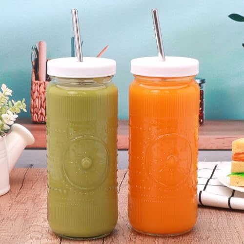 16 oz Glass Juice Bottles with Lids, 12 Pack Reusable Juicing Bottles