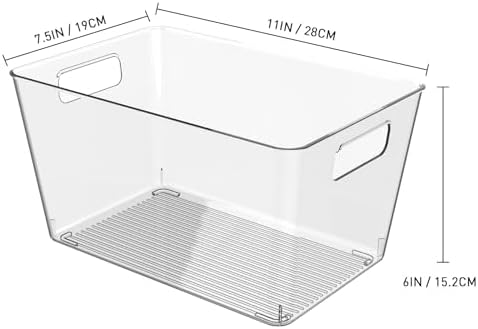 6 Pack Clear Plastic Storage Bins, 11" Large Pantry Organizer Bins
