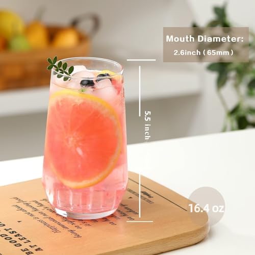 Wlasss Drinking Glasses Set of 6, 16.4 oz Crystal Water Glasses,Tall