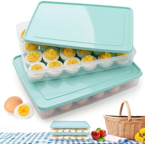 HAKSEN Deviled Egg Containers with Lid, Set of 2, 48 Holes