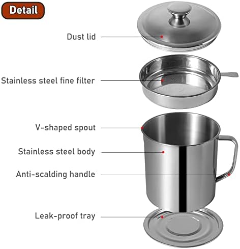 Bacon Grease Container with Strainer 60 oz for Kitchen Saver with Tray