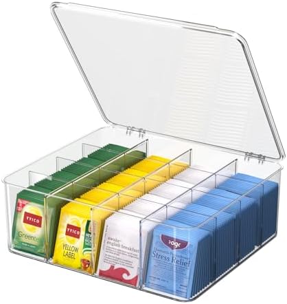 Tea Bags Organizer With Lid: Clear Tea Box For Tea Organizers And