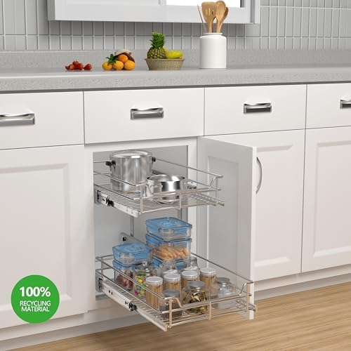 JOWBOOW 2-Tier Cabinet Pull Out Shelves, 14" W x 22" D, Chrome