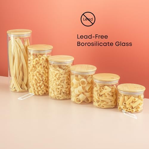 JoyJolt Borosilicate Glass Jars With Bamboo Lids. 6 Pc Set of Air