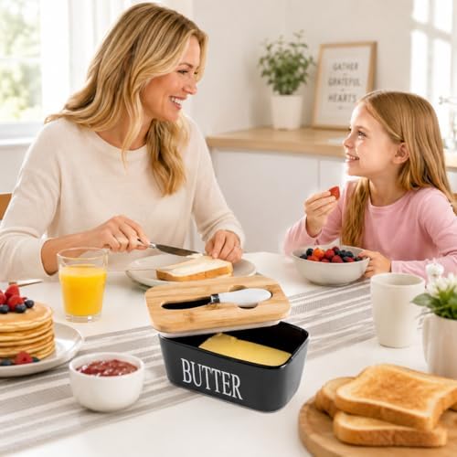 Hasense Butter Dish with Lid, Ceramic Butter Dish with Knife for