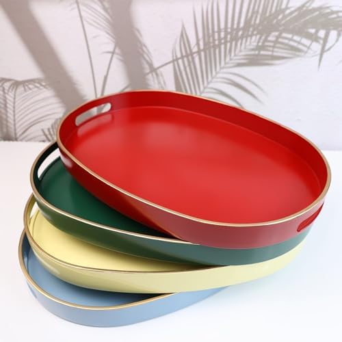 Spsyrine Dark Green Plastic Serving Tray for Ottoman, Coffee Table