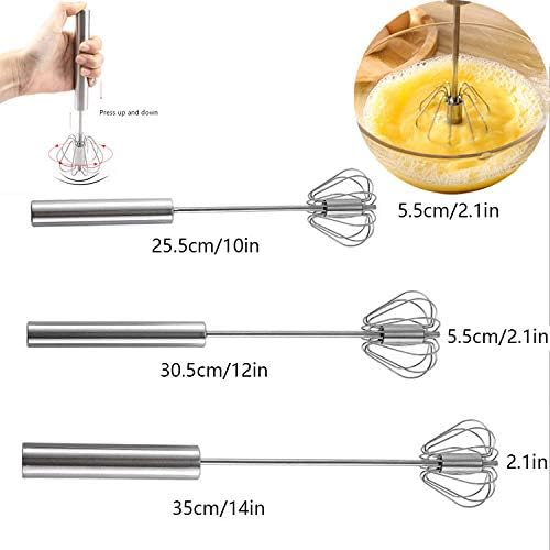 Stainless Steel Semi-automatic Egg Whisk - 3PCS Hand Push Rotary Whisk