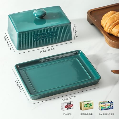 European Butter Dishes with Lid, 8oz Ceramic Butter Holder with Knob