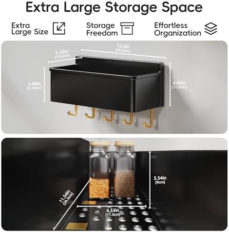 Magnetic Spice Rack for Refrigerator, 2 Pack with Optional Hooks