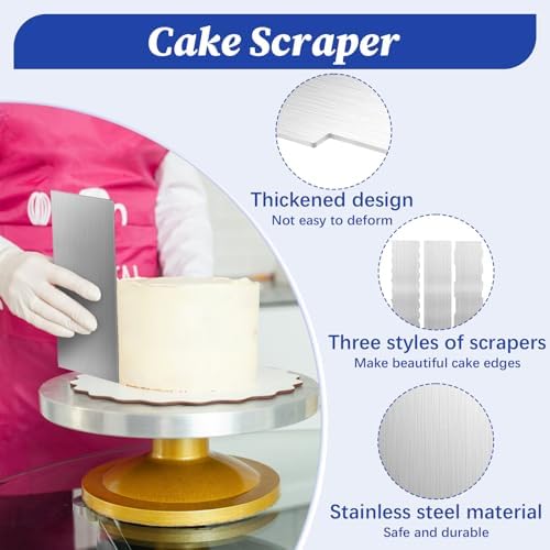 3 Pcs Stainless Steel Cake Scraper Set, 8.6-inch