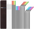 StrawExpert Set of 16 Reusable Stainless Steel Straws with Travel Case