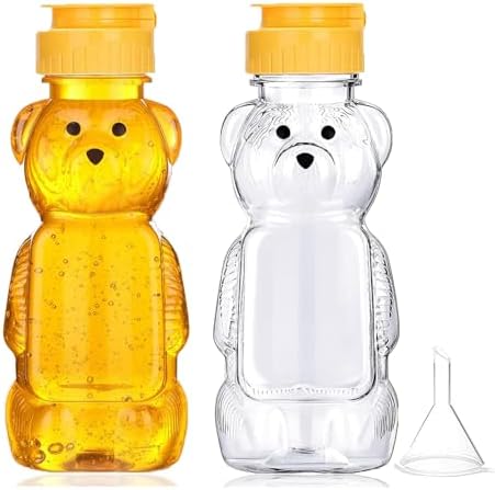 2 Pack Plastic Bear Honey Bottles with Funnel, 240ml Squeeze Honey