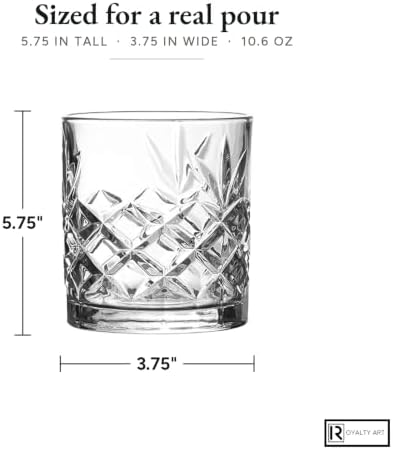 Royalty Art Kinsley Lowball Whiskey Glasses, Set of 8, 10.6 oz