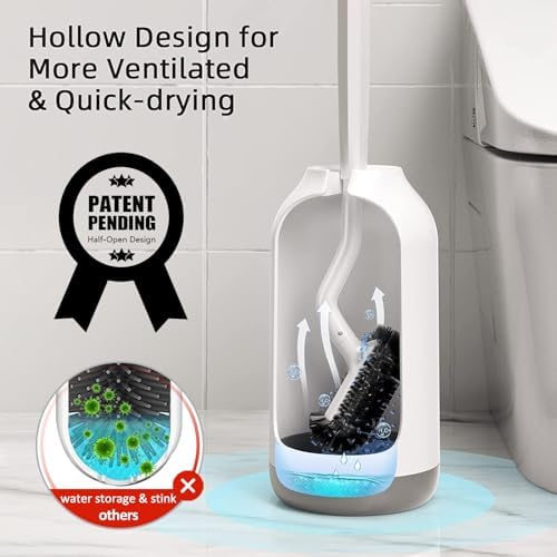 HAMITOR Toilet Bowl Brush Holder Set, Curved Bristles