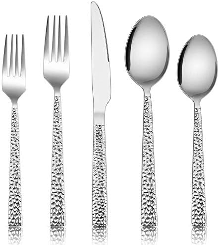 E-far Hammered Silverware Set for 8, 40 Pcs Stainless Steel Flatware Set